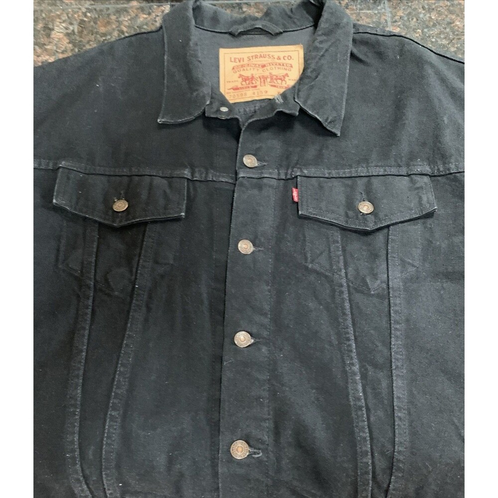 Vtg 90s Levis 70598 4159 Black Denim Trucker Jacket Mens X-Large Big Patch Boxy